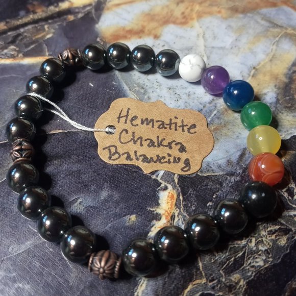 Hematite and Chakra Balancing Gemstone Healing Bracelet - Picture 3 of 3